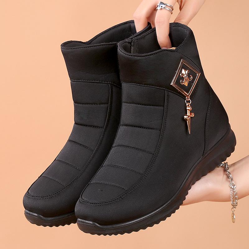 Женские водонепроницаемые зимние ботинки с бархатной подкладкой, нескользящие, теплая зимняя обувь для женщин среднего возраста.