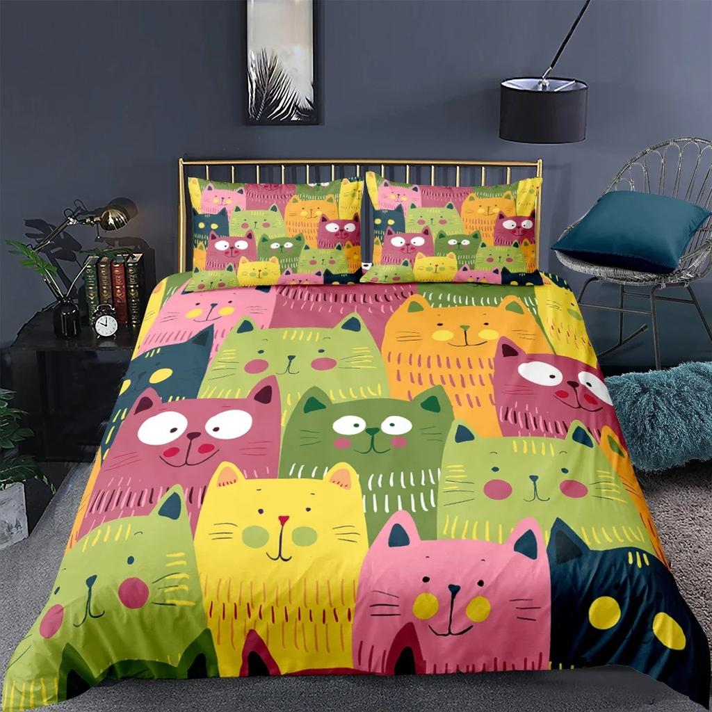 Cartoon Cat Duvet Cover Set Cartoon Animal Print Bedding Set With Pillowcase 23pcs Comforter Cover For Bedroom Decor