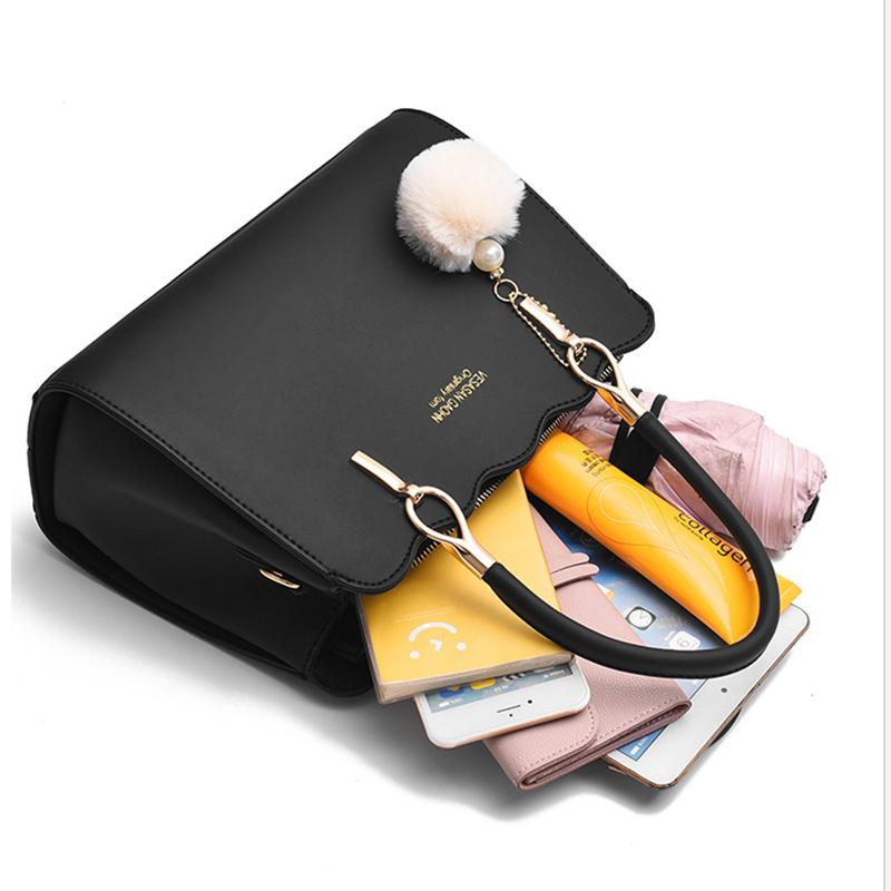 Yogodlns Large Capacity Women Top Handle Bags Fashion Middle Age Mom's Bag Single Shoulder Crossbody Bag PU Leather Hairball Handbag