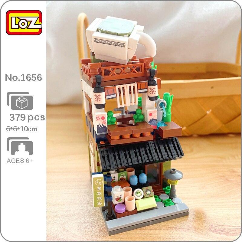 LOZ 1656 City Street Matcha Green Tea Cake Shop Store Architecture Model DIY Mini Blocks Bricks Building Toy for Children No Box