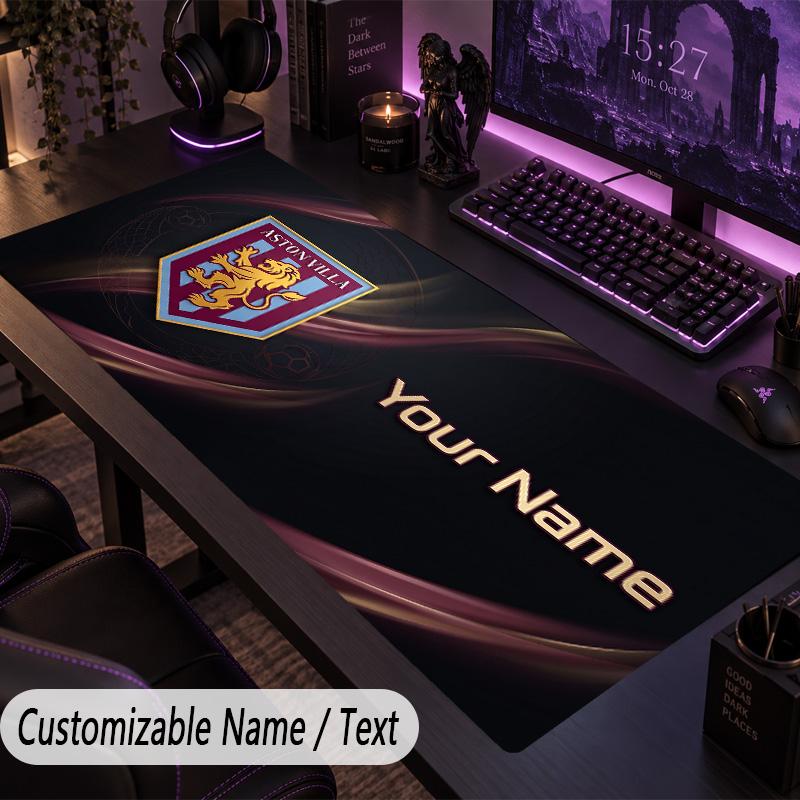 Custom Text Big Mousepad, Extended Desk Pad For Laptop Work GameAston Villa