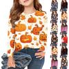Футболки с длинным рукавом для девочек, детские осенние топы, круглый вырез, с принтом на Хэллоуин, базовые футболки 3-9 лет