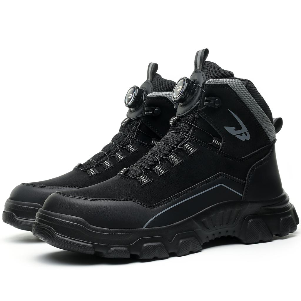 Новые высокие ботинки безопасности с вращающейся кнопкой для мужчин, неубиваемые рабочие ботинки, защитные ботинки с защитой от проколов, рабочие ботинки со стальным подноском