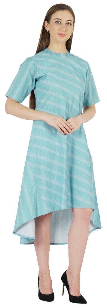 Phagun Printed Cotton Dress W Pockets Mandarin Collar Asymmetrical Knee Length Dress For