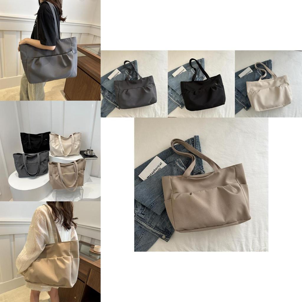 2024 Fashionable Large Capacity Canvas Tote Bag Stylish Commuter Shoulder Bag In White Gray Black Khaki Colors