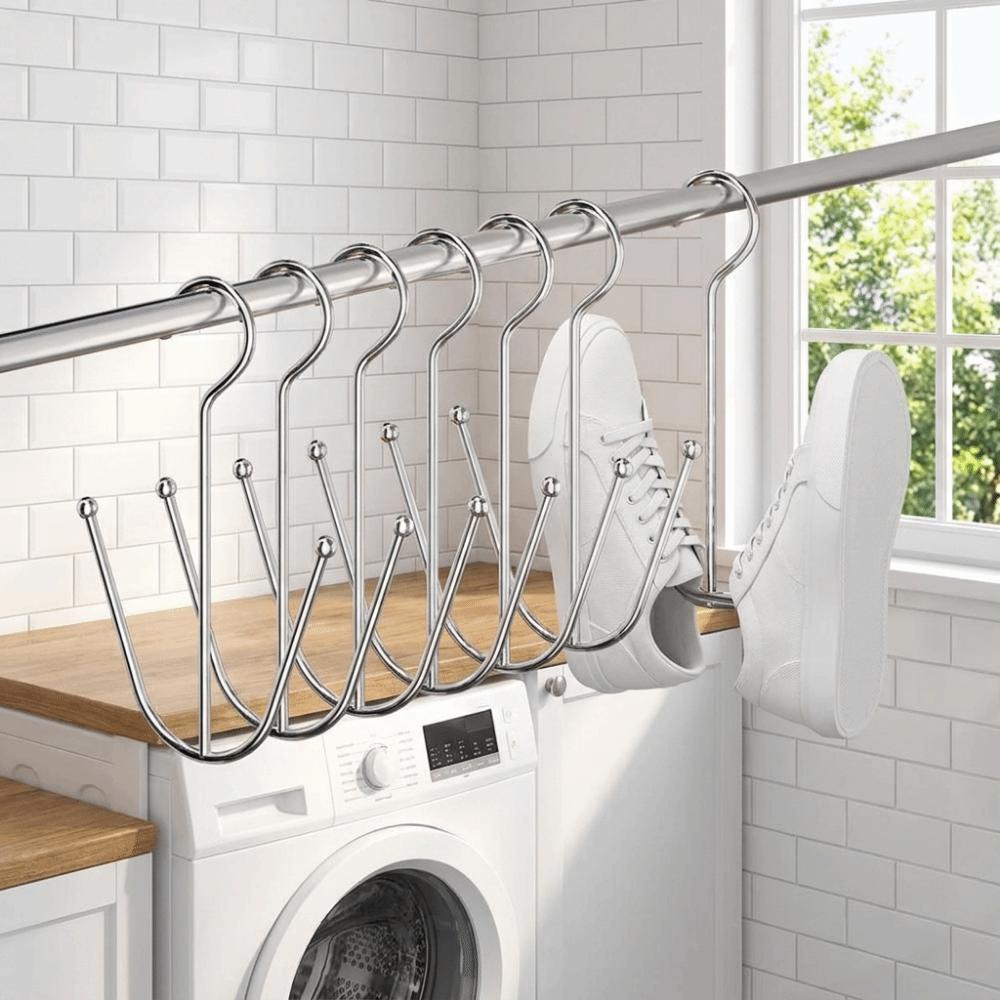 5PCS Stainless Steel Double Hook Shoe Rack Space Saving Sports Shoes Hooks  Outdoor Balcony