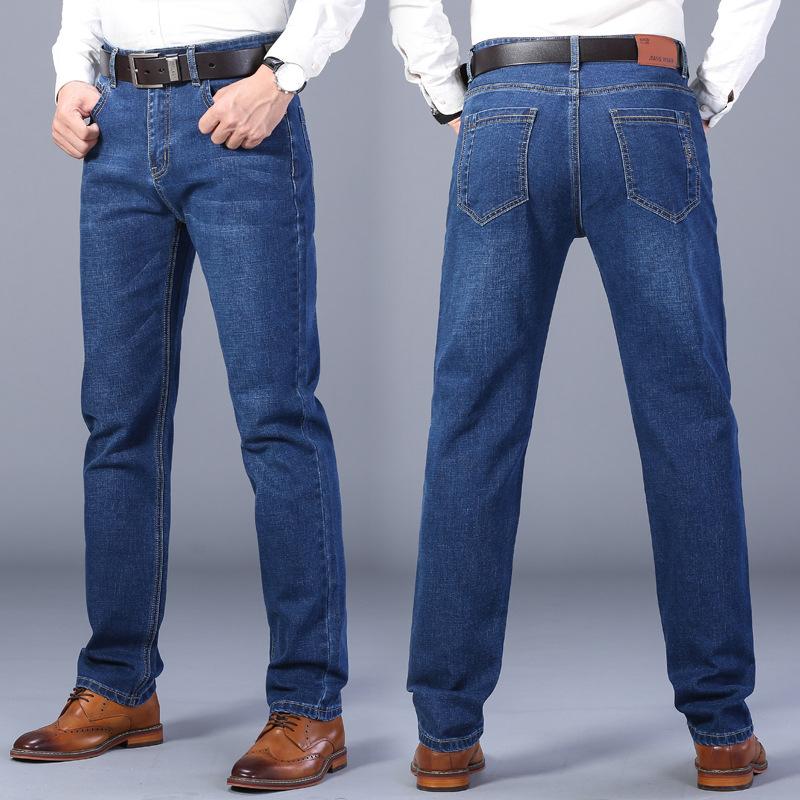 Autumn and Winter Models of Jeans Male Middle-aged Loose Straight Long Trousers Elastic Waist Dad Casual Men's Trousers