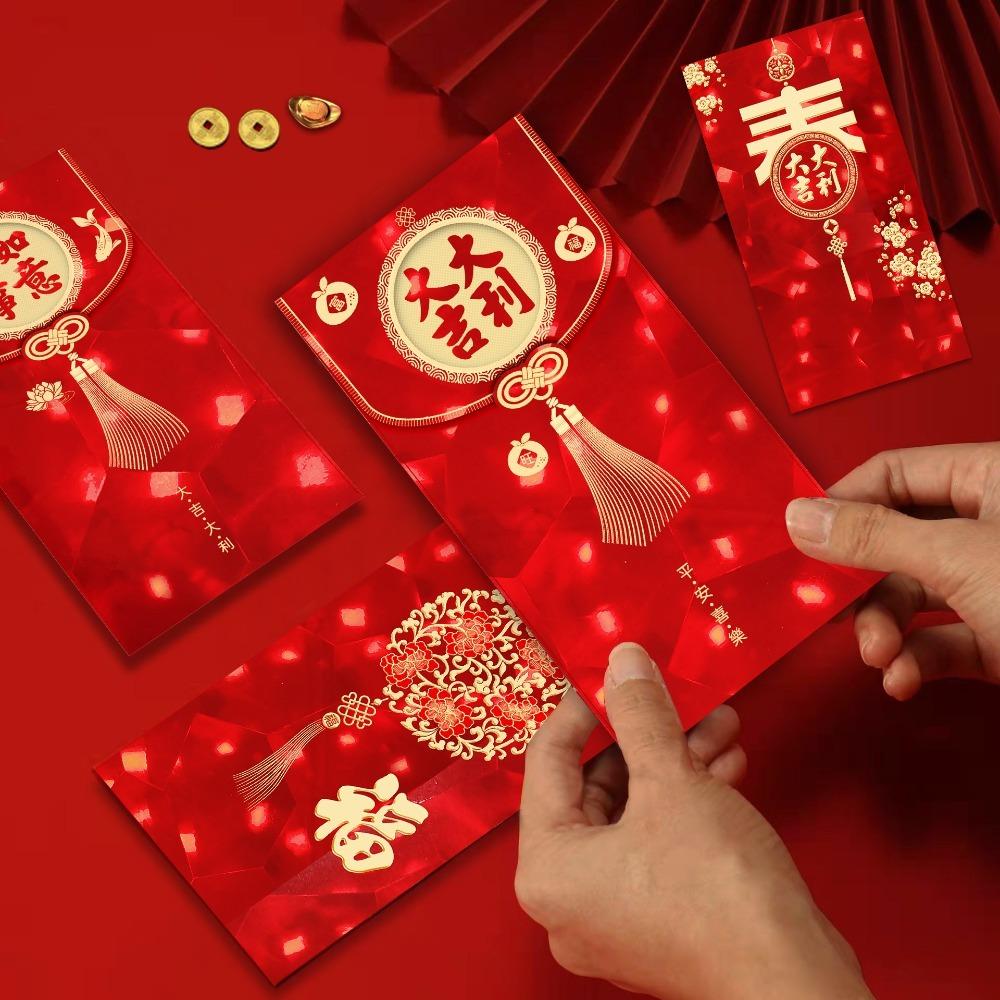 3D Spring Festival Red Envelope Hot Stamping Solid Red Packet Blessings Printing Mixed Pattern Lucky Money Bag Year of The Snake