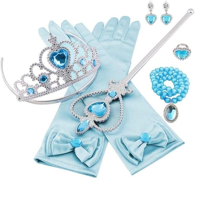 [nightbaby] Frozen Cosplay Princess Dress for Girls, 7-Piece Set, Includes Anna and Elsa Dresses, Perfect for Transformation, Stage Outfits,