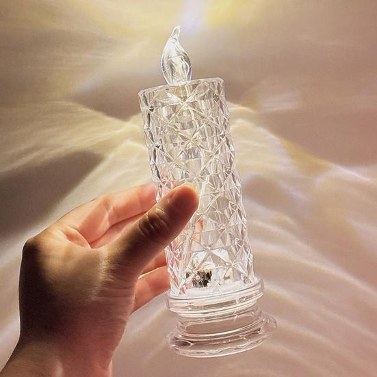 LED Candle Lights Romantic Rose Shadow Flameless LED Candles Battery Operated Pillar Lamp for Valentines Wedding Decorations Home