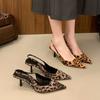 Female Sandal Leopard Print Shoes All-Match High Heels 2025 Summer Girls Spring Stiletto Low Comfort Fashion High-heeled Beige