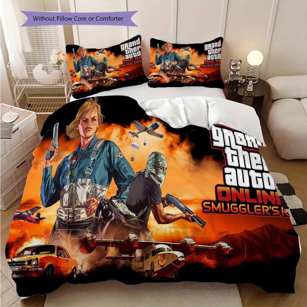 Grand Theft Auto V Action Adventure Bedding (1 * duvet cover + 2 * pillowcase, without core) 2D Flat Christmas birthday gift Bedding set