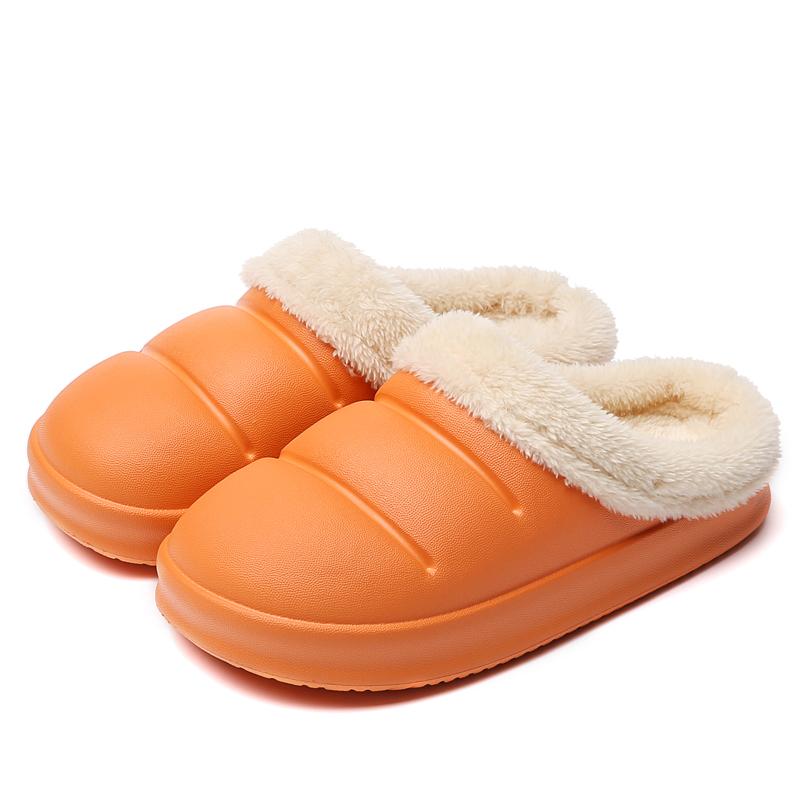 Тапочки для женщин и мужчин, зимние, плюшевые, сохраняющие тепло, плоская домашняя обувь, мягкие, удобные, женские туфли, тапочки из ЭВА, хлопковые, карамельного цвета, 36-45