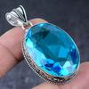 Natural Swiss Blue Topaz Handmade 925 Sterling Silver Jewelry Pendant 2.17" Z3a28