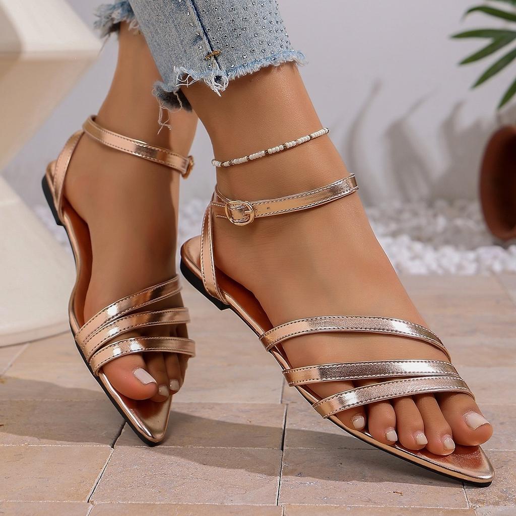 New Style Flat-bottomed Sandals for Women in Large Size, Beach Shoes with Pointed Toes