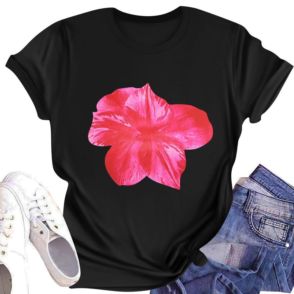 Женская повседневная футболка с принтом, пуловер с круглым вырезом, топ с короткими рукавами