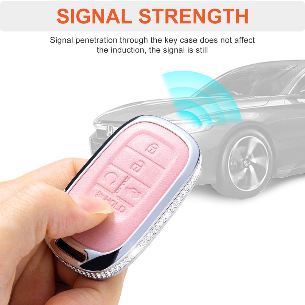 Чехол для брелока Honda с брелоком, Розовый Натуральная Кожа Хрустальный Кейс для Ключей Защитная Оболочка Совместимый с 2022 Honda Accord