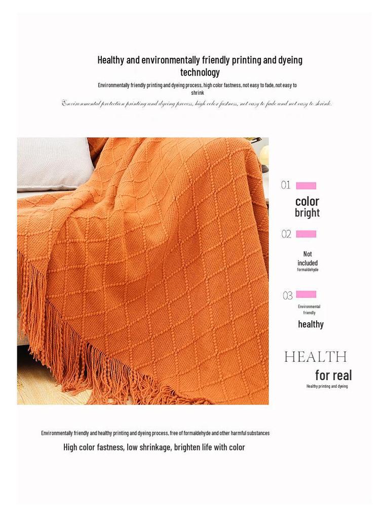 Скандинавский Ретро Желтый Аргайл Вязаный Плед - Покрывало на кровать, Накидка на диван, Накидка-шарф на конец кровати