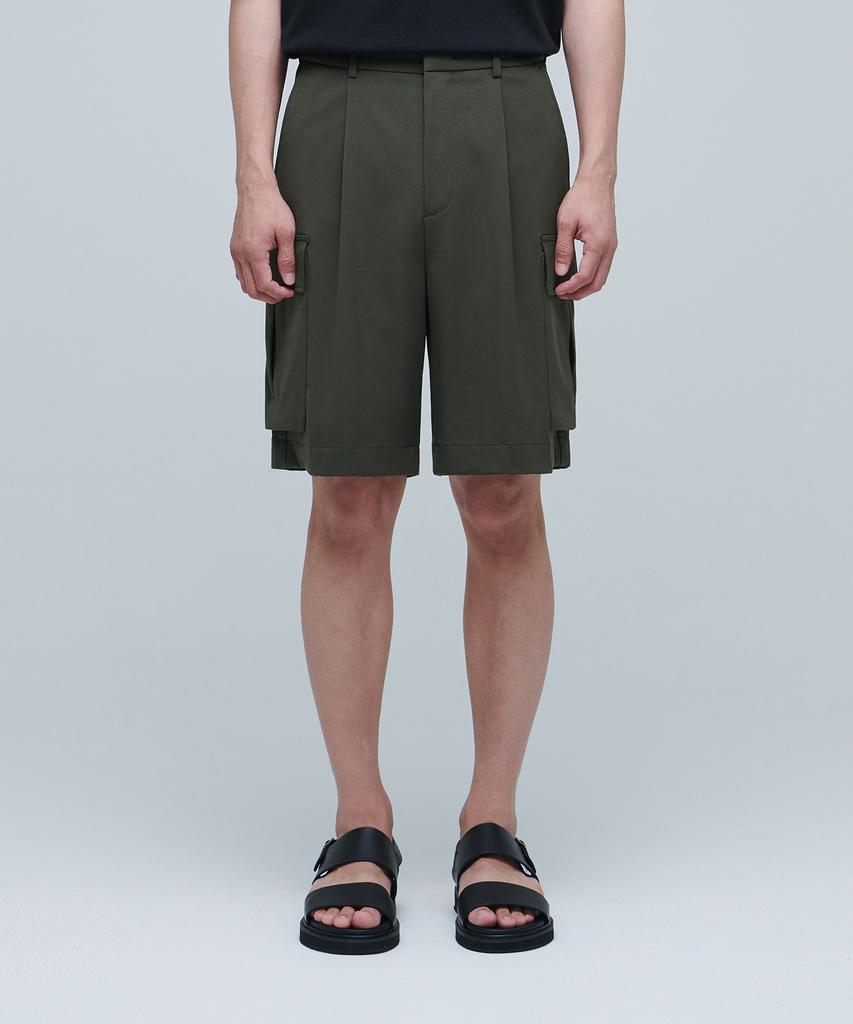 MUSINSA STANDARD Wide Banding Cargo Half Slacks [Dusty Khaki]