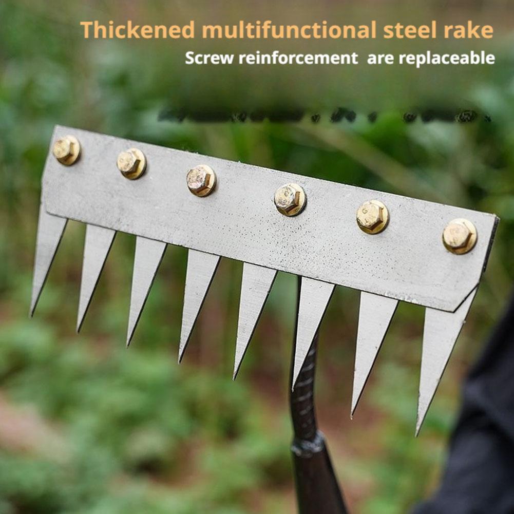 Teeth Garden Weeding Rake, Carbon Steel Removable Soil Hoe Straw Rake, Solves Weeding Inefficiency & Soil Loosening Trouble