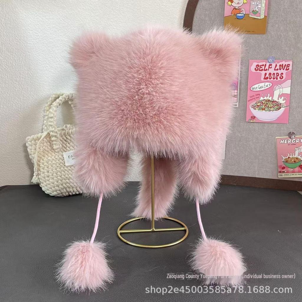Зимняя меховая шапка Lei Feng для девочек с милыми медвежьими ушками и дизайном, открывающим лицо, для северо-востока Китая