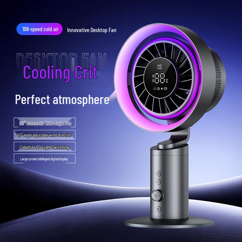 Portable Foldable USB Mini Fan with Digital Display - Neck and Desktop Use