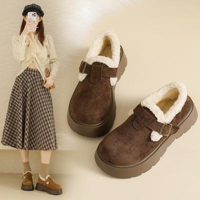 Женские новые зимние лоферы на толстой подошве из бархата, хлопковая обувь, повседневная теплая обувь для снега, детская