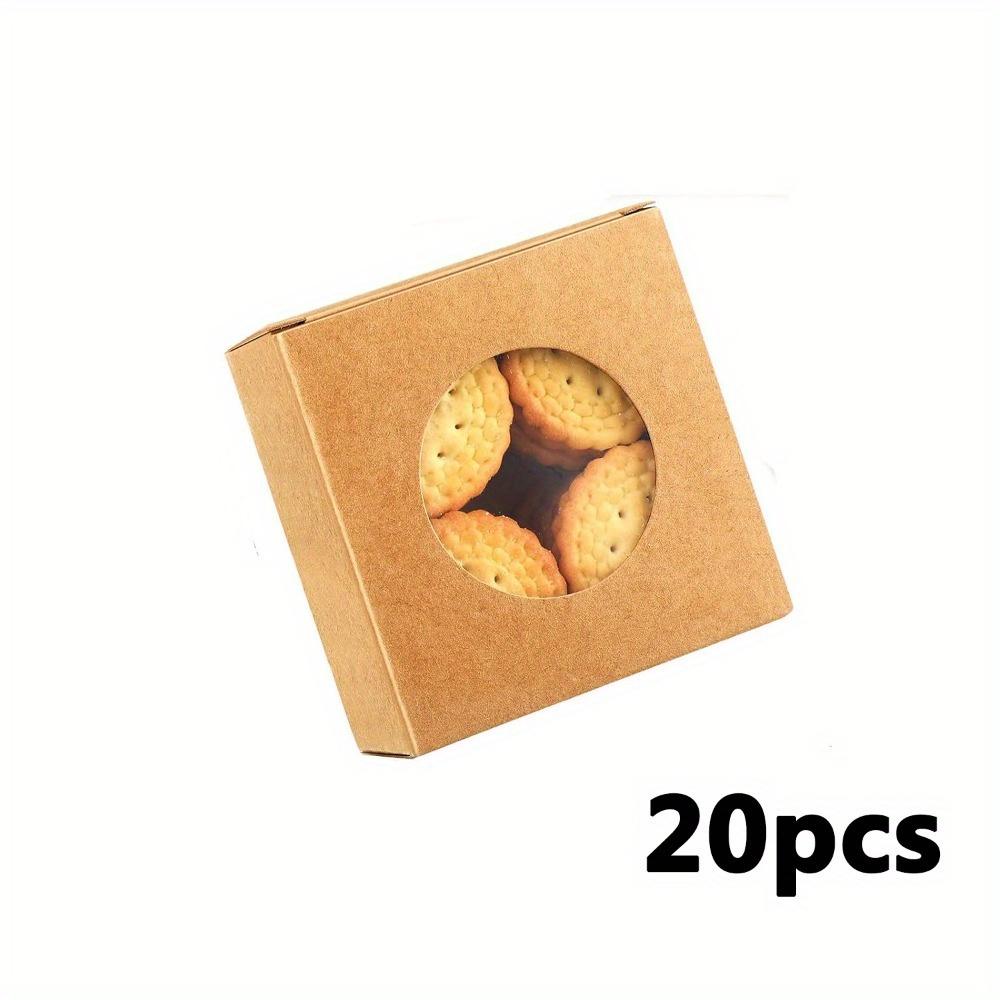 20pcs Kraft Paper Box with Clear Window Homemade Boxes Presents Packaging Boxes for Bakery Cookies Cake Packaging Candy Box Birthday Gift Boxes
