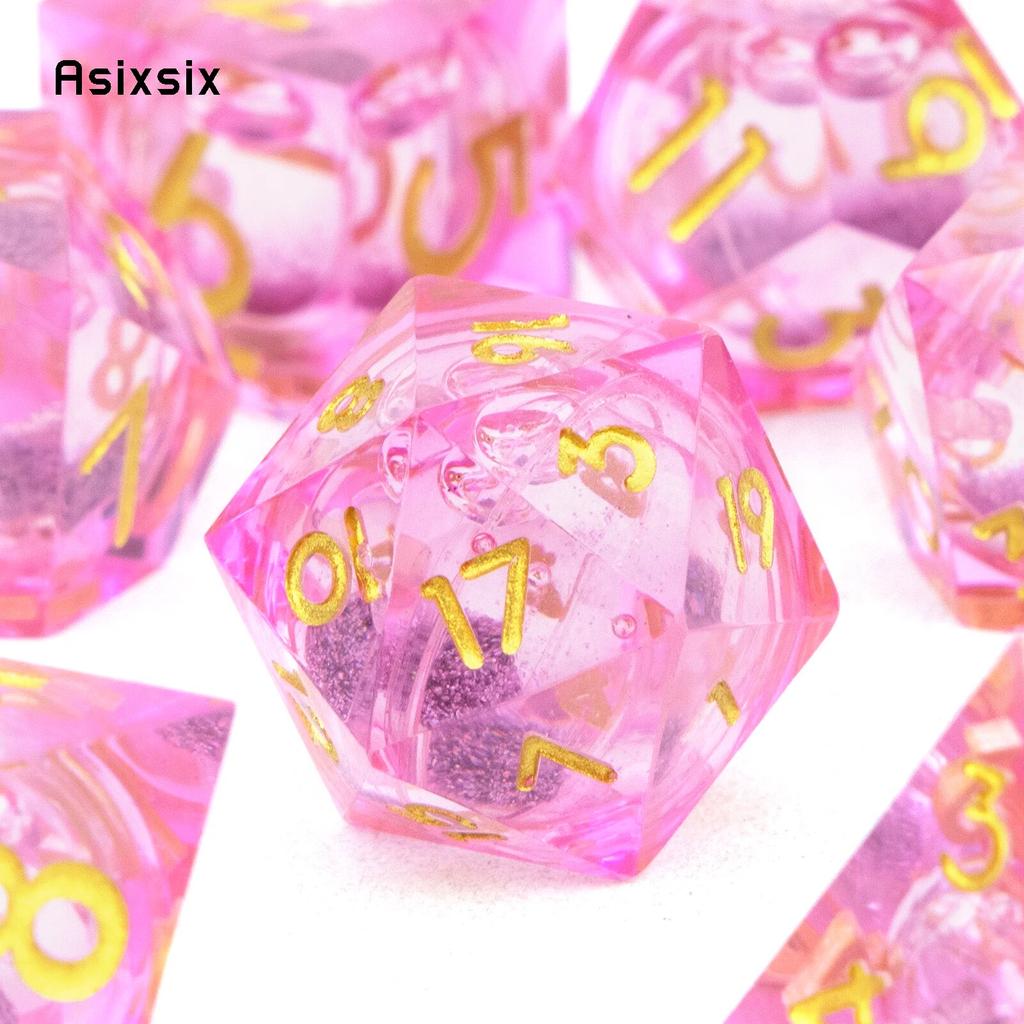 7 шт. розовый золотой номер с струящимся песком, многогранные кости с острыми краями, подходящие для настольной игры в жанре RPG