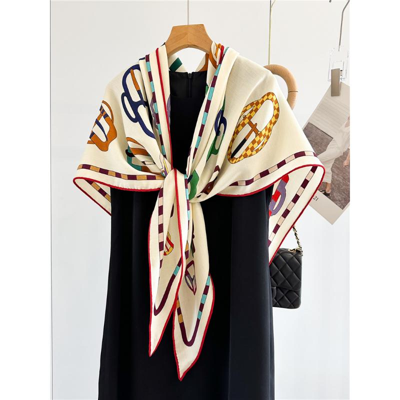 195*125*125cm Luxury Mulberry Silk Wool Scarf Triangle Scarf Office Women's Hairband Folding Scarf Women's Shawl Scarf