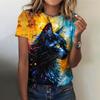 Summer O-Neck Short Sleeve Women's T-Shirt 3d Printed Black Cat Pattern T-Shirt Pullover Top Fashion Street Female Clothing 2024