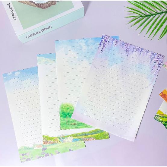 48 Lined Writing Stationery Paper, Beautiful Designs for Writing Letter, Notes, Invitations, Craft, 8 Different Style (11.4 x 8.26")