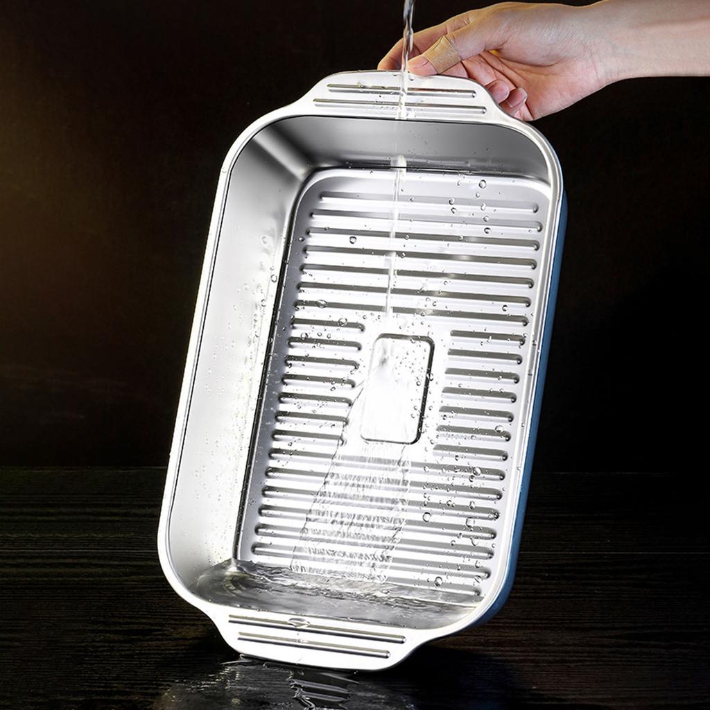 Multifunctional Stainless Steel Serving Tray Square Silver Food Platter Rust Resistant Dishwasher Safe Dinner Tray