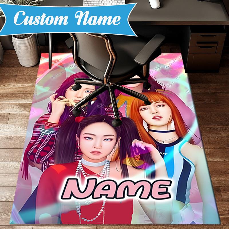 Custom Name Neon Kpop BP Rug for Living Room, Game Rooms, Office, Bedroom, Floor Mat Playful Design, fan gifts Christmas decor