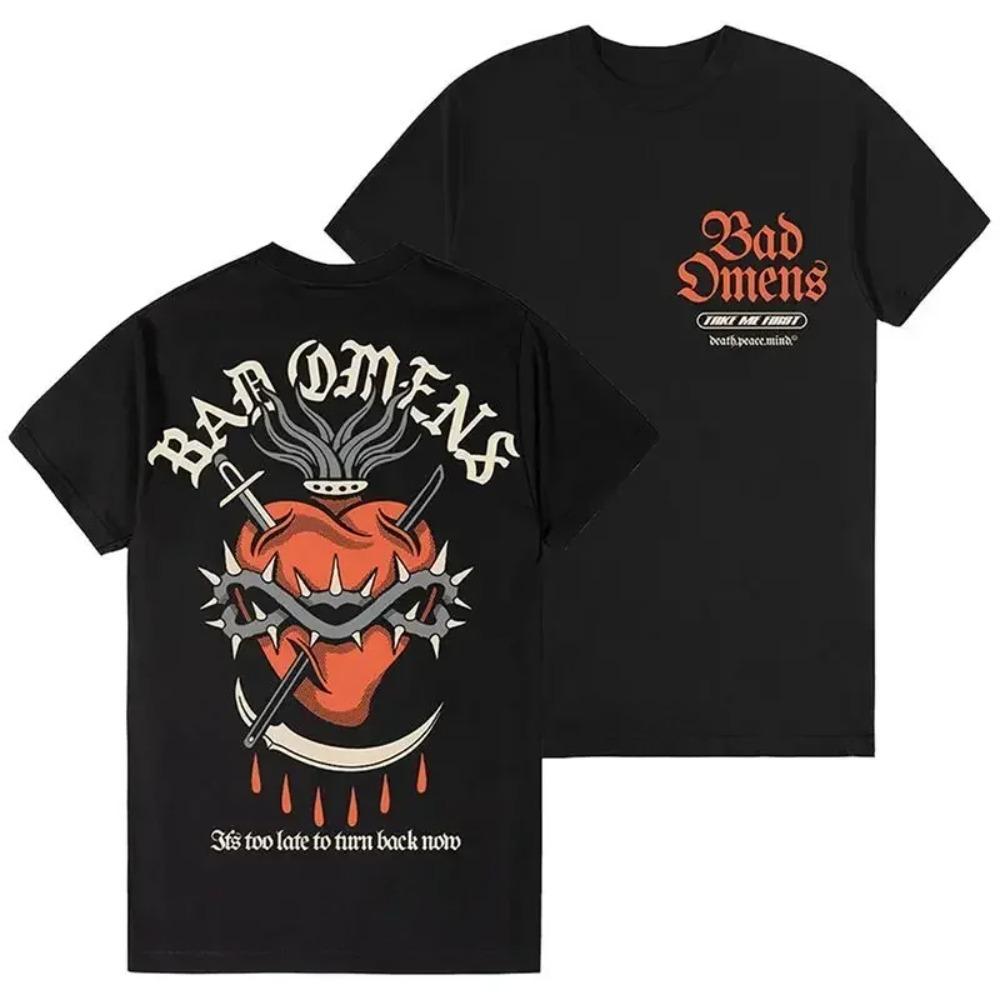 Bad Omen Band Metal Core Rock American Vintage Loose Casual Print Short Sleeve Unisex  Summer Fashion Crew Neck T-Shirt
