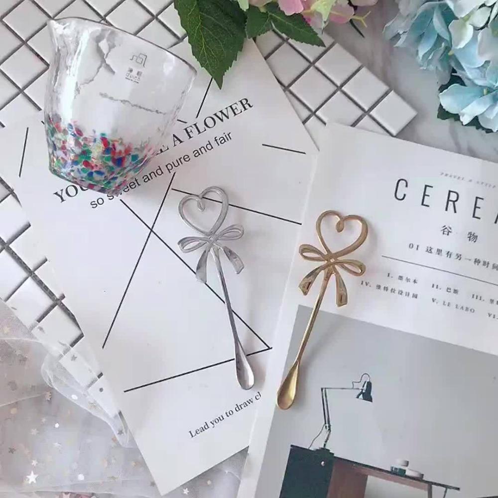 2 шт. Ложка для чашки с бантом в форме сердца, кофейная ложка с бабочкой в форме сердца, ложка для размешивания кофе из нержавеющей стали, ложки с бантом в форме сердца из нержавеющей стали