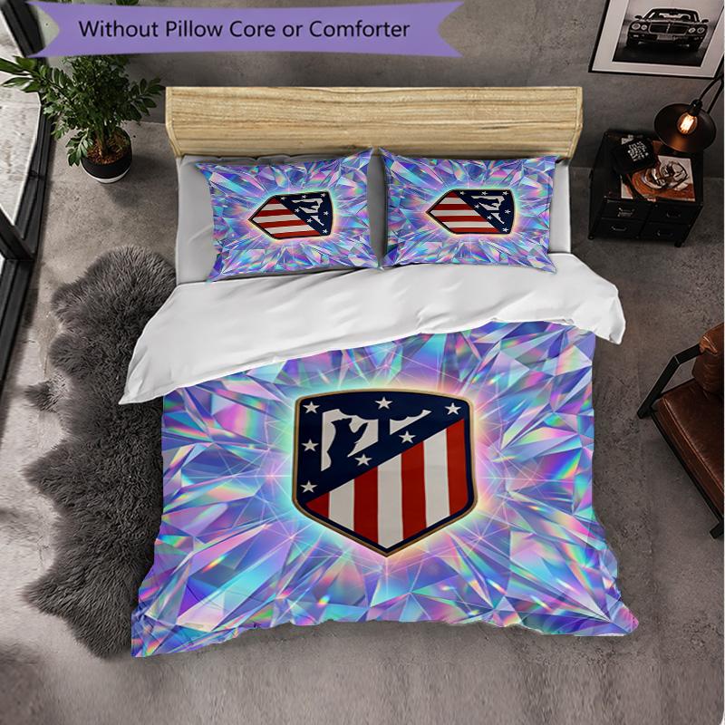 Atletico Madrid Pattern 3 Pieces Bedding Set Soft Microfiber Duvet Cover with Pillow Cases for Bedroom