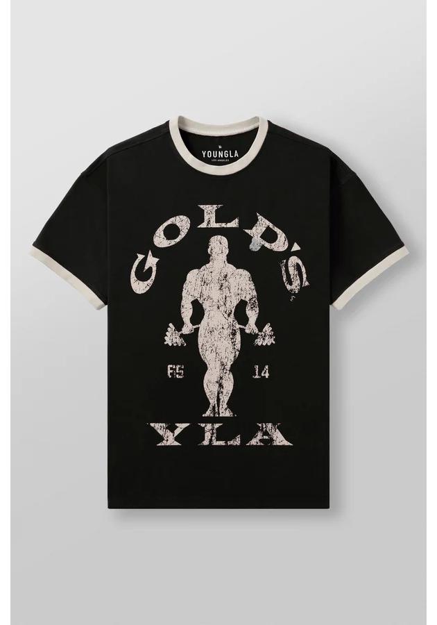 Ретро-футболка с коротким рукавом и эластичностью YoungLA x Gold's Gym для мужчин и женщин