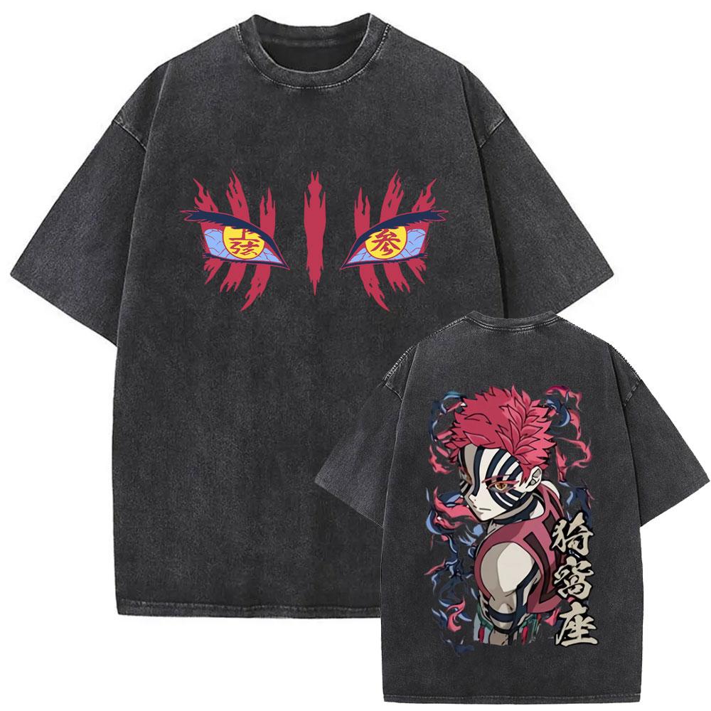 Harajuku Anime Demon Slayer Washed T Shirt Man Vintage Women Short Sleeve Casual Tops Graphic Tee Summer Y2k Clothes Streetwear