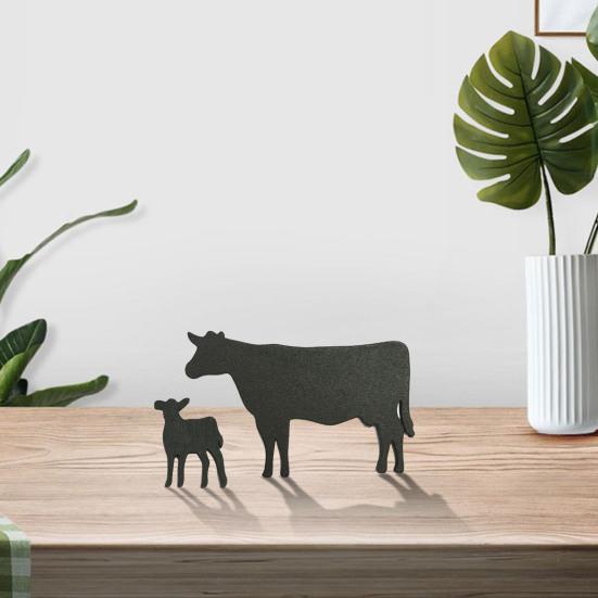 Black Cow Wooden Decoration Farmhouse Rustic Cattle Sign Home Office Living Room Desktop Table Farm Animal Ornament Birthday Christmas Gift