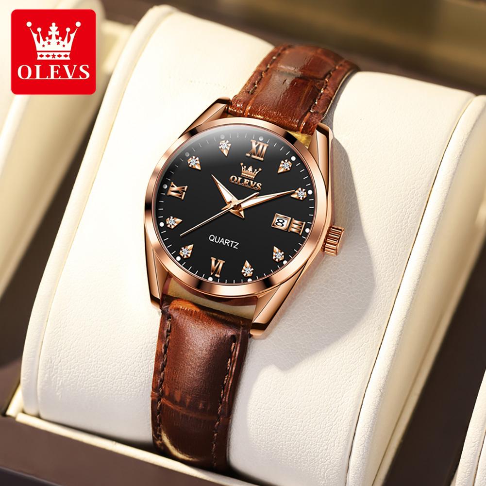 OLEVS 5522 Luxury Ladies Classic Dress Watches Leather Strap Sport Waterproof Luminous Women's Quartz Wristwatch