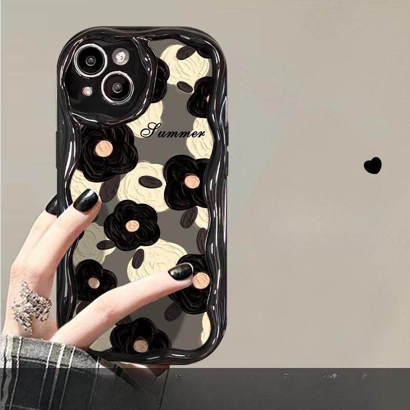 Подходит для чехла для мобильного телефона Apple 14promax Новый женский чехол для iPhone 13 с масляной живописью и подставкой для цветов 11/12 Силиконовый мягкий
