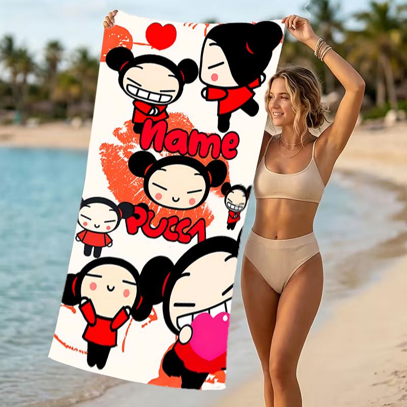 Customizable personalized beach towels Pucca themed designs.Suitable for the beach, yoga, sports;ideal as beach accessories