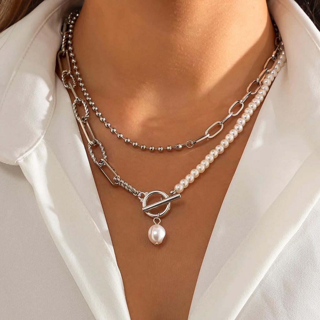 2 шт./компл. винтажная искусственная цепочка из жемчуга, ожерелье для женщин, модное готическое OT пряжка, кулон, чокер, ювелирные изделия, свадебные аксессуары