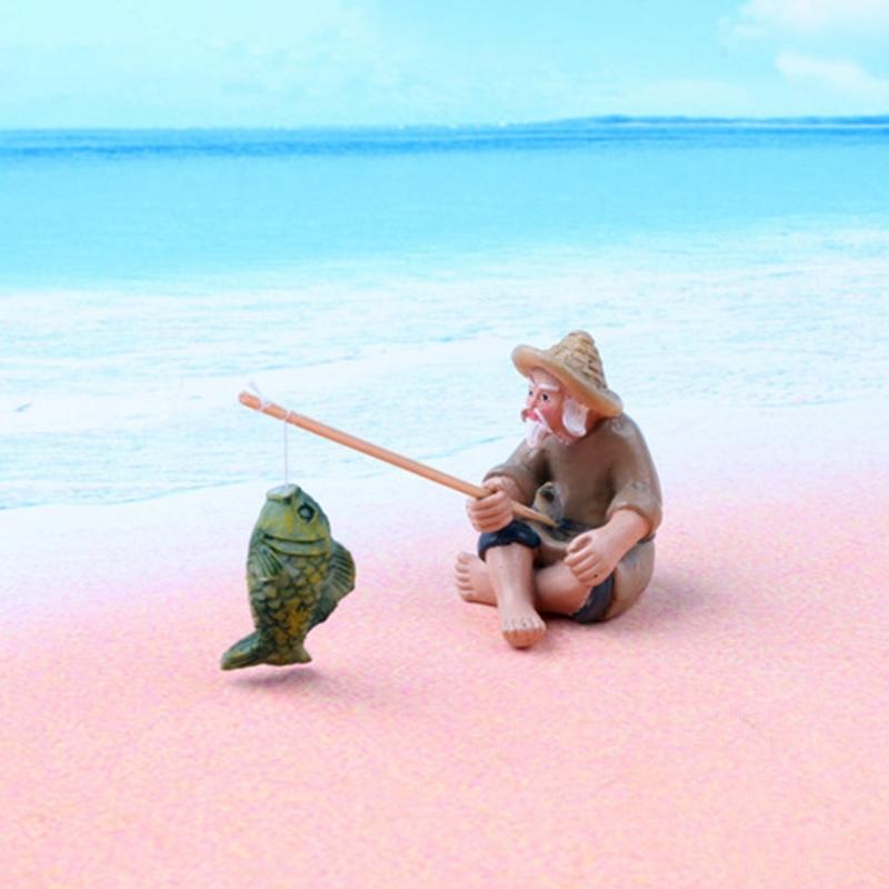 Декор для аквариумов Рыбак Винтажная модель Рыбака из смолы Декорации для пруда и сада