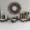 Artificial Spring Wreath PurpleFlower Wreath Eucalyptuses Flower Wreath for Front Door Wall Wedding Party Home