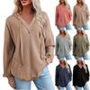 Women's Solid Color Sweater Hooded V-neck Strip Loose Pocket Pullover Top