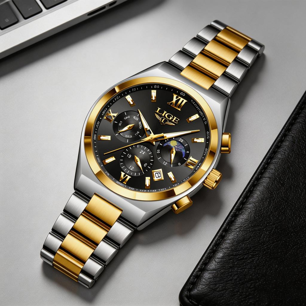 LIGE Top Original Luxury Man Wristwatch Luminous Waterproof Week Date Watch For Men Stainless Steel Quartz Fashion Men's Watches