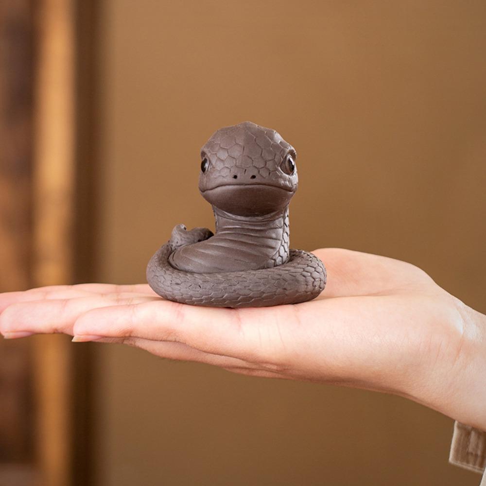 Статуэтка ручной работы в виде змеи со знаком зодиака из фиолетовой глины, чайная фигурка, украшение для рабочего стола, чайная фигурка в виде змеи со знаком зодиака, подарок для питомца