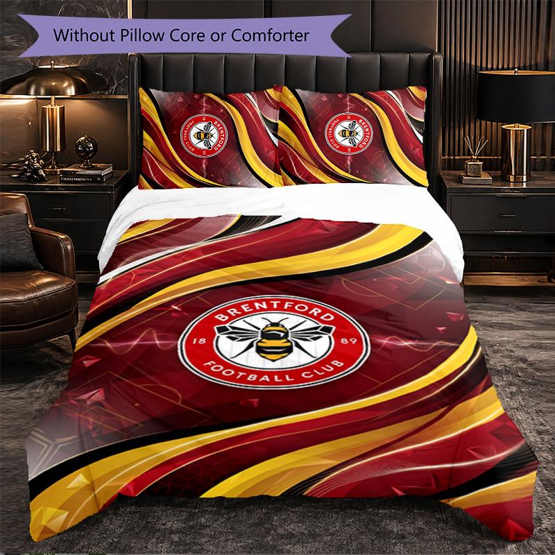 Brentford Football 3 Piece Bedding Set Soft Duvet Cover Set with Pillowcases Printed Bedroom Decor Set for Home